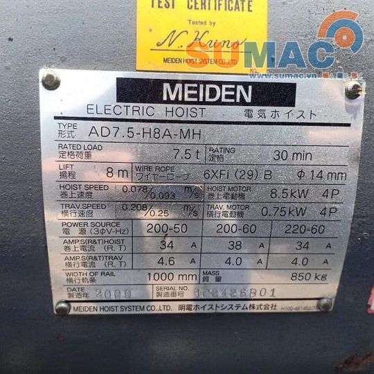 Tem cẩu Menden 7.5 tấn Nhật bãi