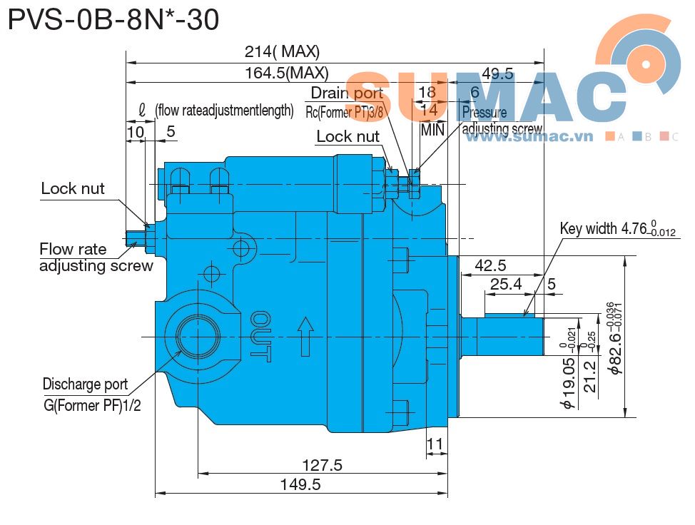 kích thước bơm Nachi, Bơm Nachi PVS-0B