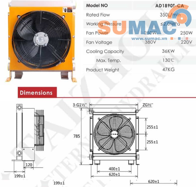 két làm mát, giải nhiệt dầu 350 lít/phút