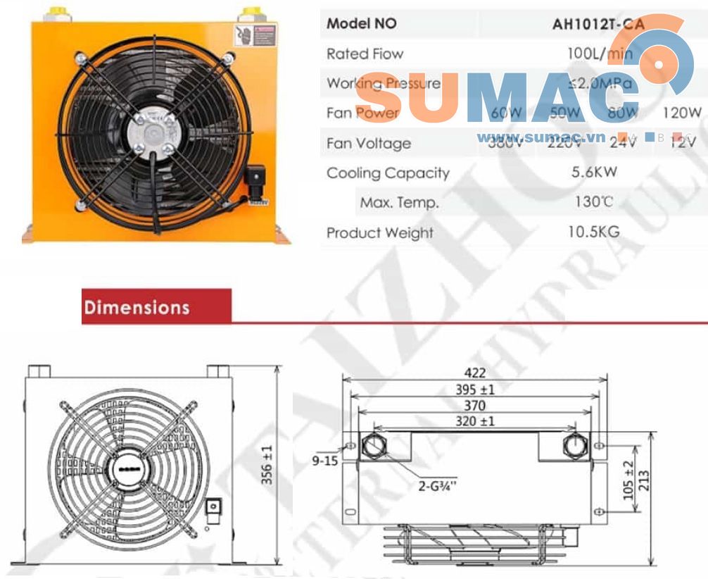 két làm mát, giải nhiệt dầu 100 lít/phút