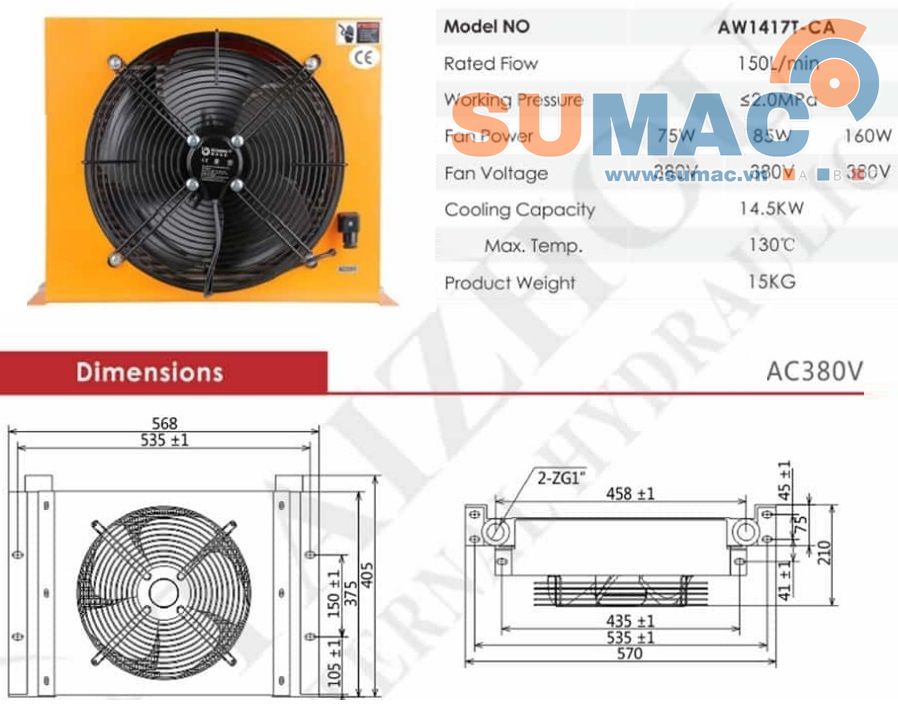 két làm mát, giải nhiệt dầu 150 lít/phút