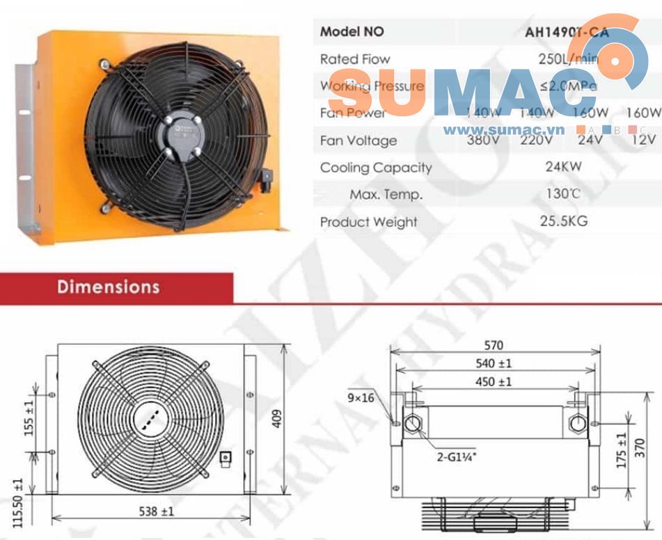 két làm mát, giải nhiệt dầu 250 lít/phút