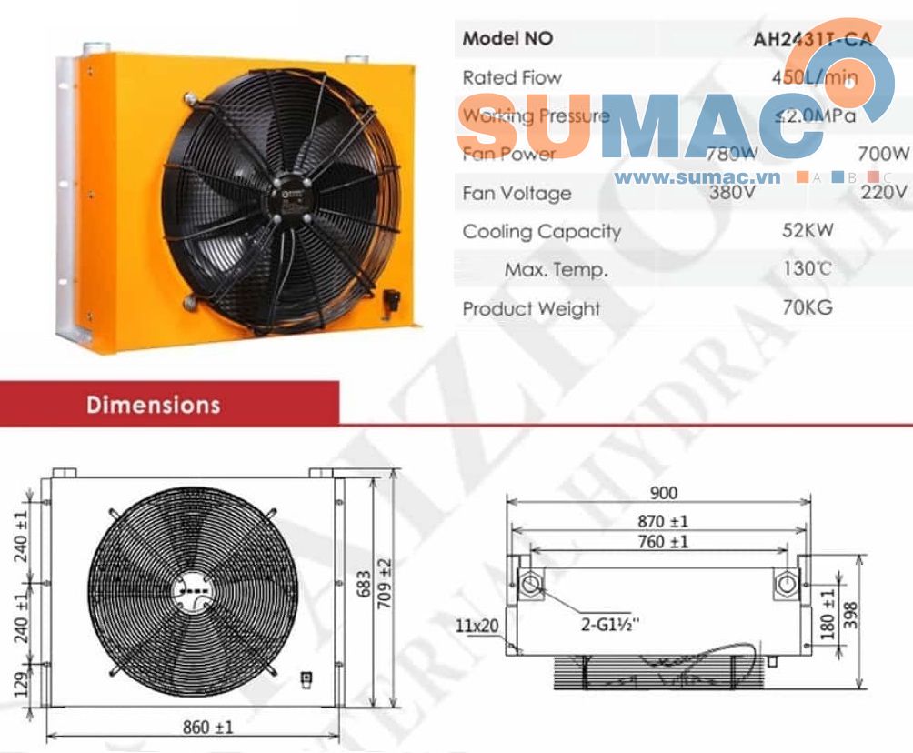két làm mát, giải nhiệt dầu 450 lít/phút