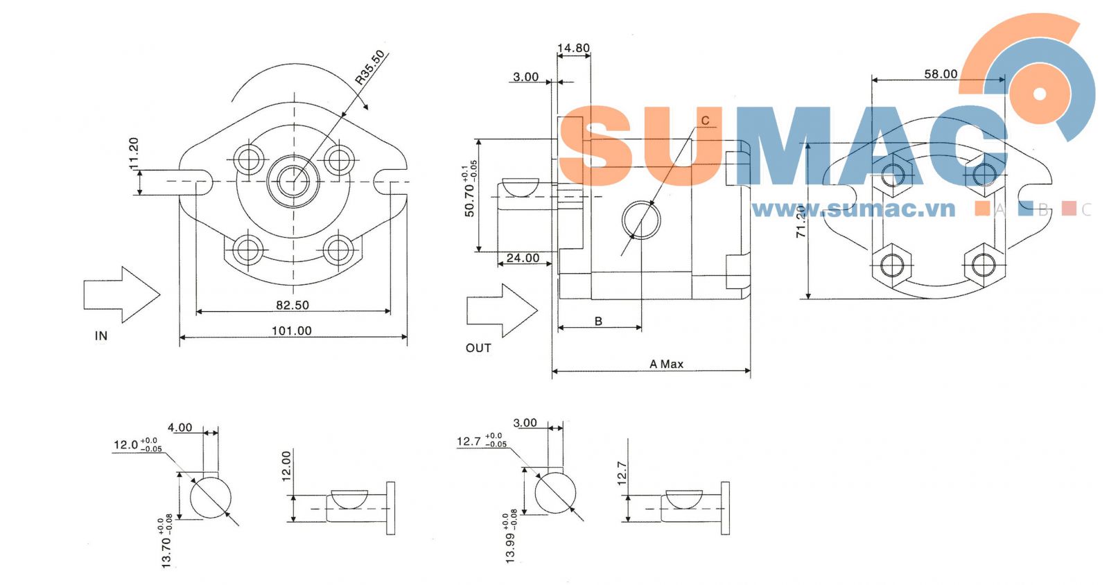 kích thước bơm thủy lực  HGP1A
