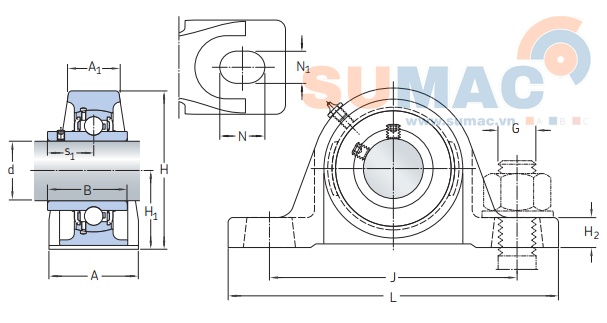 kích thước gối đỡ trục UCP204