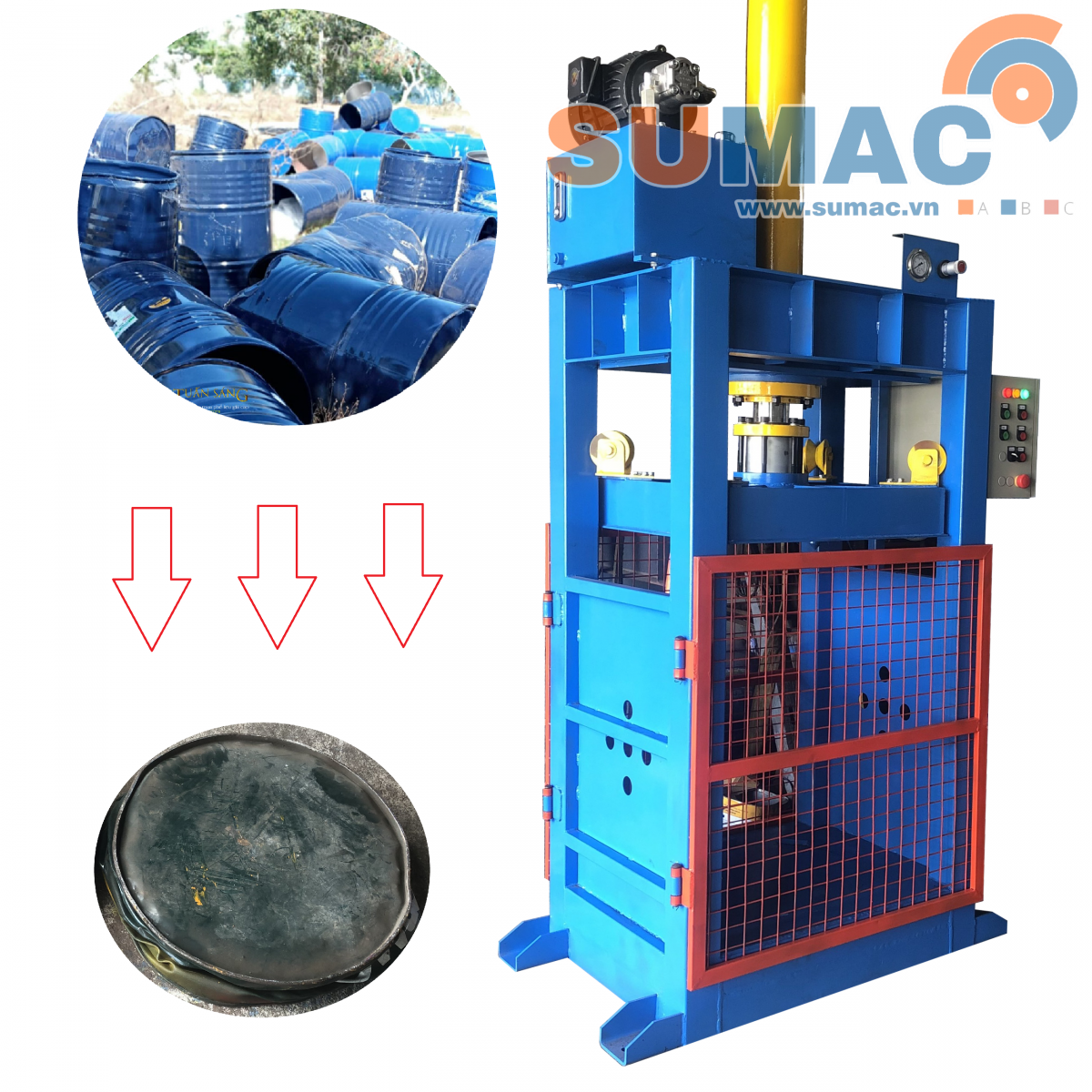 Máy Ép Thùng Phi 200 Lít – Giải Pháp Giảm Thể Tích Phế Liệu Hiệu Quả