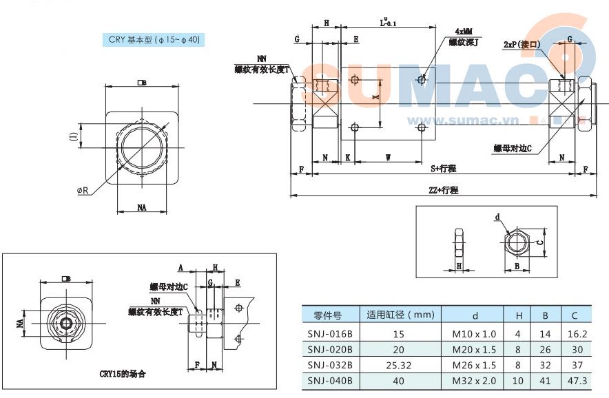 thông số xi lanh khí trượt CRYB, CRYR